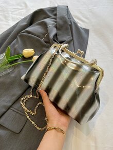 1件黑色垂直條紋手提包,結婚宴會包,女士約會包,華麗而閃亮的單肩包,鍊帶包