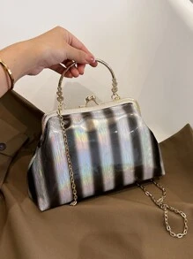 1件黑色垂直條紋手提包,結婚宴會包,女士約會包,華麗而閃亮的單肩包,鍊帶包