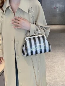 1件黑色垂直條紋手提包,結婚宴會包,女士約會包,華麗而閃亮的單肩包,鍊帶包