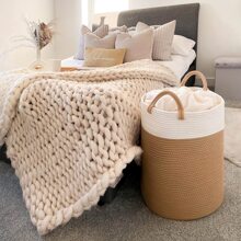Giỏ Đựng Đồ Giặt Mầm Non Lớn 19.7 X 13.8in Bảo Quản Có Tay Cầm Có Thể Gập Lại Cho Phòng Khách Đồ Chơi Trẻ Em Chăn Khăn Sắp Xếp Quần Áo - Màu Khaki - Xem 8