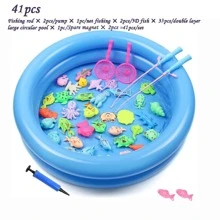 41入組兒童釣魚玩具，磁性釣魚竿，磁性塑料魚，圓形加大水池，親子互動遊戲套件顏色隨機 - 彩色 - 查看 4