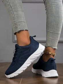 2023年新款透气轻质网眼针织简约系带纯色防滑可水洗女士运动鞋、休闲鞋、跑步鞋、步行鞋、路跑鞋 - 寶藍色 - 查看 6