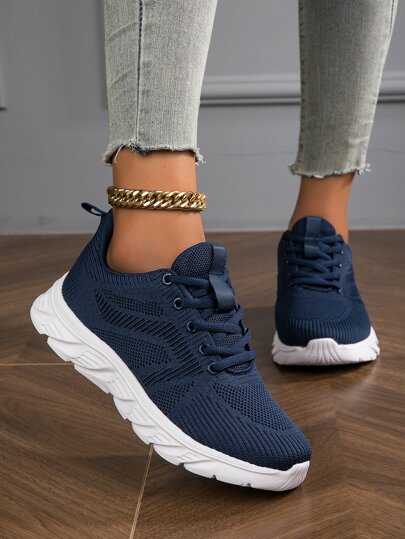 2023 Neue atmungsaktive, leichte Mesh-Strickschuhe, einfache Schnürschuhe, einfarbig, rutschfest, waschbar, Damen-Sportschuhe, Lässig Schuhe, Laufschuhe, Wanderschuhe, Straßenlaufschuhe