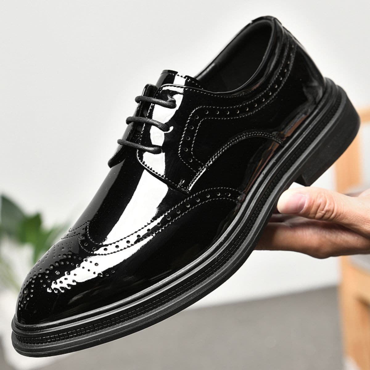 Zapatos De Vestir De Negocios Para Hombres, Zapatos Formales De Cordones Brogue Labrados - Negro - Ver 1