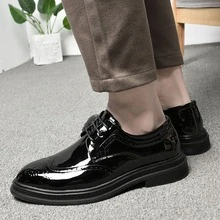 Zapatos De Vestir De Negocios Para Hombres, Zapatos Formales De Cordones Brogue Labrados - Negro - Ver 3
