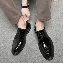Zapatos De Vestir De Negocios Para Hombres, Zapatos Formales De Cordones Brogue Labrados - Negro - Ver 10
