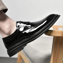 Zapatos De Vestir De Negocios Para Hombres, Zapatos Formales De Cordones Brogue Labrados - Negro - Ver 5