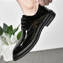 Zapatos De Vestir De Negocios Para Hombres, Zapatos Formales De Cordones Brogue Labrados - Negro - Ver 8