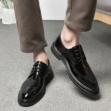 Zapatos De Vestir De Negocios Para Hombres, Zapatos Formales De Cordones Brogue Labrados - Negro - Ver 4