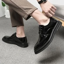 Zapatos De Vestir De Negocios Para Hombres, Zapatos Formales De Cordones Brogue Labrados - Negro - Ver 7