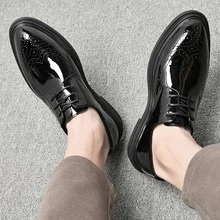 Zapatos De Vestir De Negocios Para Hombres, Zapatos Formales De Cordones Brogue Labrados - Negro - Ver 11