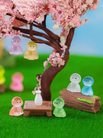 16 Packs - Miniature Fluorescent Ghost Ornaments Miniature Figures Little Ghost Resin Crafts Micro Landscape Dollhouse Decoration DIY Resin Crafts/Random Color Best Gifts Birthday