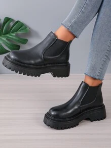 女性粗跟踝靴,2023秋天和冬季新款時尚百搭短靴 - 黑色 - 查看 5