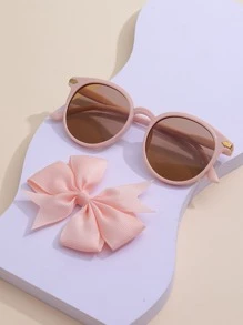 1pc Children's Fashionable Pc Arrow Shaped Glasses And 1pc Bow Knot Hair Clip