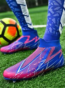 Men's Professional Football Training Shoes, Tie-Up Studs Soccer Shoes, Women's Breathable Football Shoes, Unisex Couple Style Football Shoes Ronaldo  Cleats - Royal Blue - View 1