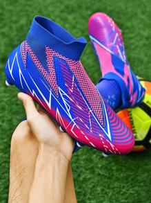 Men's Professional Football Training Shoes, Tie-Up Studs Soccer Shoes, Women's Breathable Football Shoes, Unisex Couple Style Football Shoes Ronaldo  Cleats - Royal Blue - View 2