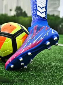 Men's Professional Football Training Shoes, Tie-Up Studs Soccer Shoes, Women's Breathable Football Shoes, Unisex Couple Style Football Shoes Ronaldo  Cleats - Royal Blue - View 3