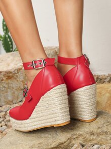 女士編織高跟鞋,楔形高跟鞋,防水平台,厚實經典鞋底,編織系帶鞋