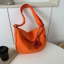 大容量、防水、輕便、便攜、經典、休閒時尚素色尼龍學院風格女士單肩包適合青少年女大學生、菜鳥和白領完美適合辦公室、學院、工作、商務、通勤、辦公室、完美工作、戶外、旅行、郊遊、返校、假期、假期 - 橘色 - 查看 3