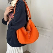 大容量、防水、輕便、便攜、經典、休閒時尚素色尼龍學院風格女士單肩包適合青少年女大學生、菜鳥和白領完美適合辦公室、學院、工作、商務、通勤、辦公室、完美工作、戶外、旅行、郊遊、返校、假期、假期 - 橘色 - 查看 4