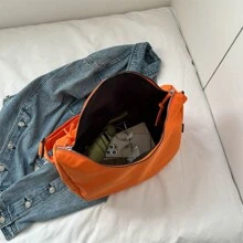 大容量、防水、輕便、便攜、經典、休閒時尚素色尼龍學院風格女士單肩包適合青少年女大學生、菜鳥和白領完美適合辦公室、學院、工作、商務、通勤、辦公室、完美工作、戶外、旅行、郊遊、返校、假期、假期 - 橘色 - 查看 8