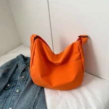 大容量、防水、輕便、便攜、經典、休閒時尚素色尼龍學院風格女士單肩包適合青少年女大學生、菜鳥和白領完美適合辦公室、學院、工作、商務、通勤、辦公室、完美工作、戶外、旅行、郊遊、返校、假期、假期 - 橘色 - 查看 7