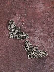 Hoa tai Punk Gothic hình đầu lâu cánh bướm cổ điển cá tính dành cho nữ - Bạc - Xem 3