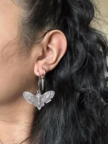 Hoa tai Punk Gothic hình đầu lâu cánh bướm cổ điển cá tính dành cho nữ - Bạc - Xem 2