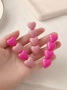 3pcs Heart Shaped Peach Pink Hair Clips , Cute Alligator Hair Clip Hair Accessories For Side Bangs And Short Hair In Summer - Pink - View 2