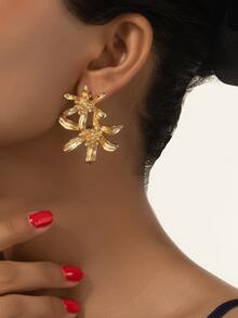 1pair Delicate & Fashionable & Versatile Small Flower Shaped Metal Stud Earrings - Yellow Gold - View 5