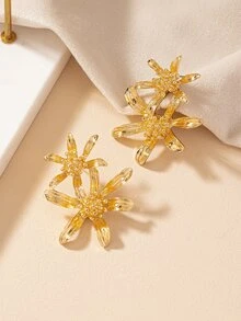 1pair Delicate & Fashionable & Versatile Small Flower Shaped Metal Stud Earrings - Yellow Gold - View 6