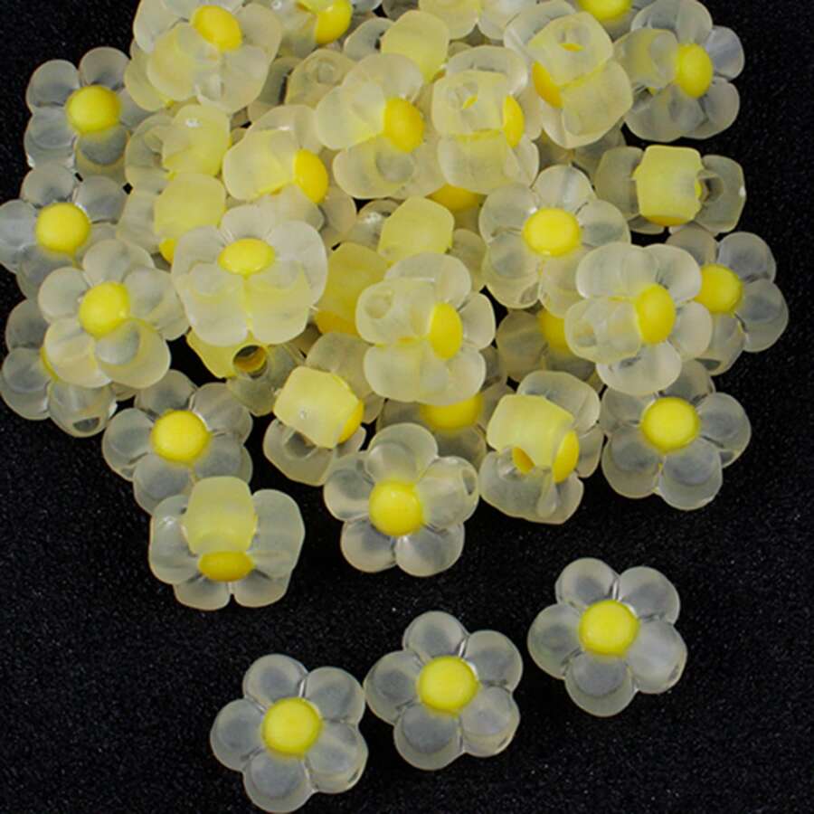 Yiwu Qiyou Accessories Co., LTD 20 hạt cườm hoa acrylic nhiều màu sắc, kích thước 12mm, thích hợp để làm vòng tay, bông tai, sổ lưu niệm và các sản phẩm thủ công DIY khác. - Màu vàng - Xem 1