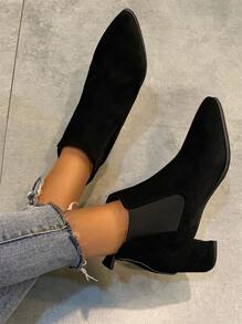 Women's Autumn/Winter New European And American Fashion Pointed Toe Short Boots, Suede Fabric, Elastic Band, Chunky Heel