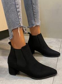Women's Autumn/Winter New European And American Fashion Pointed Toe Short Boots, Suede Fabric, Elastic Band, Chunky Heel