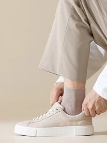 1pair Men's Low Cut Non-slip Socks With Dot Pattern, Solid Color, Suitable For Home, Exercise, Ballet, Pilates And Yoga - Black - View 7