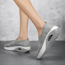 全新時尚運動休閒廣場舞鞋,舒適一腳蹬透氣厚底氣墊後跟提拉大尺碼女鞋跨境銷售 - 灰色 - 查看 4