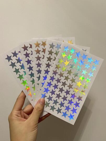 5pcs Stars Design Gradient Laser Sticker,School Supplies,Back To School