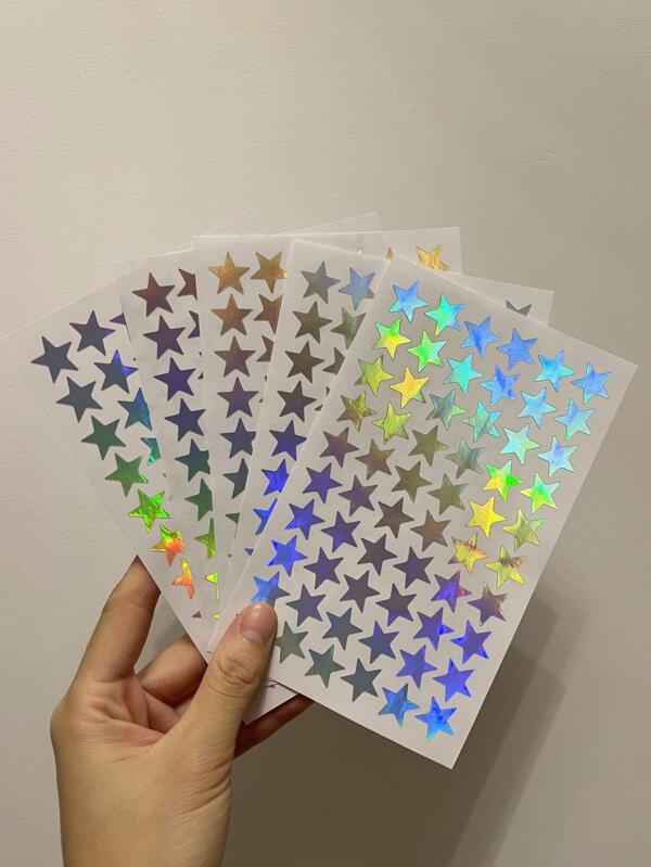 5 piezas de pegatinas láser degradadas con diseño de estrellas, útiles escolares, de vuelta a la escuela