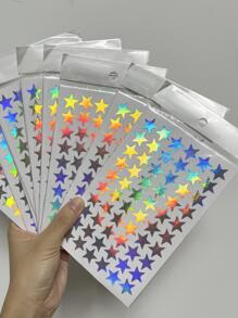 5pcs Stars Design Gradient Laser Sticker,School Supplies,Back To School - Silver - View 7
