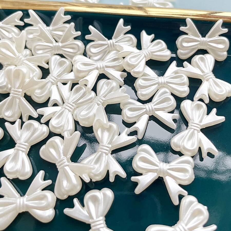 10入組/包29*22mm亞克力白色蝴蝶結形釘珠適用於手環,項鍊製作 - 米色 - 查看 1