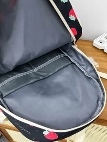 Cartoon Strawberry Print School Style Backpack, Suitable For School, Travel - Multicolor - View 2