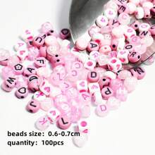 100pcs/Pack 6-7mm Mixed Alphabet & Heart Shaped Acrylic Beads In Pink Color For DIY Bracelet And Necklace Valentines - Pink - View 3