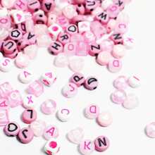 100pcs/Pack 6-7mm Mixed Alphabet & Heart Shaped Acrylic Beads In Pink Color For DIY Bracelet And Necklace Valentines - Pink - View 2