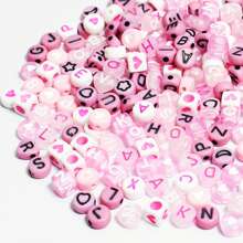 100pcs/Pack 6-7mm Mixed Alphabet & Heart Shaped Acrylic Beads In Pink Color For DIY Bracelet And Necklace Valentines - Pink - View 4