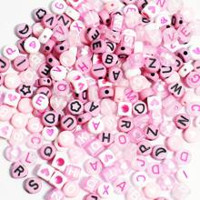 100pcs/Pack 6-7mm Mixed Alphabet & Heart Shaped Acrylic Beads In Pink Color For DIY Bracelet And Necklace Valentines - Pink - View 5