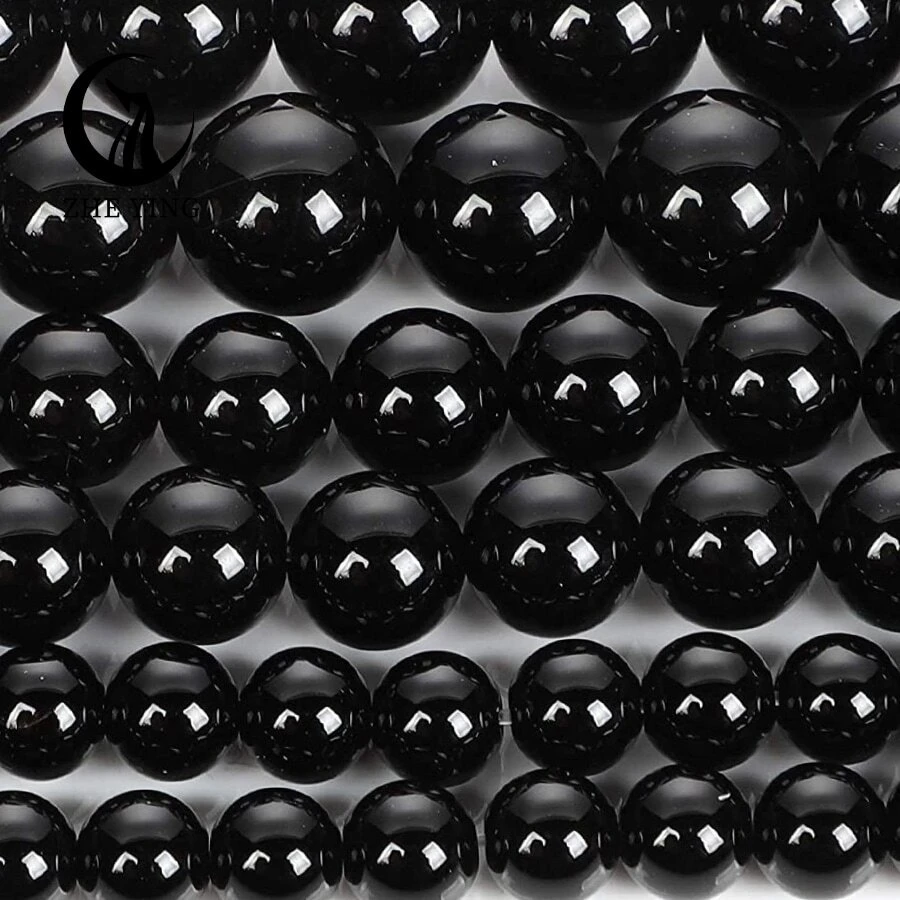 1pc Natural Black Obsidian Loose Bead Strand, 38cm - View 1