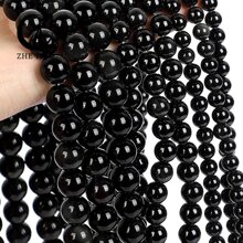 1pc Natural Black Obsidian Loose Bead Strand, 38cm - View 4