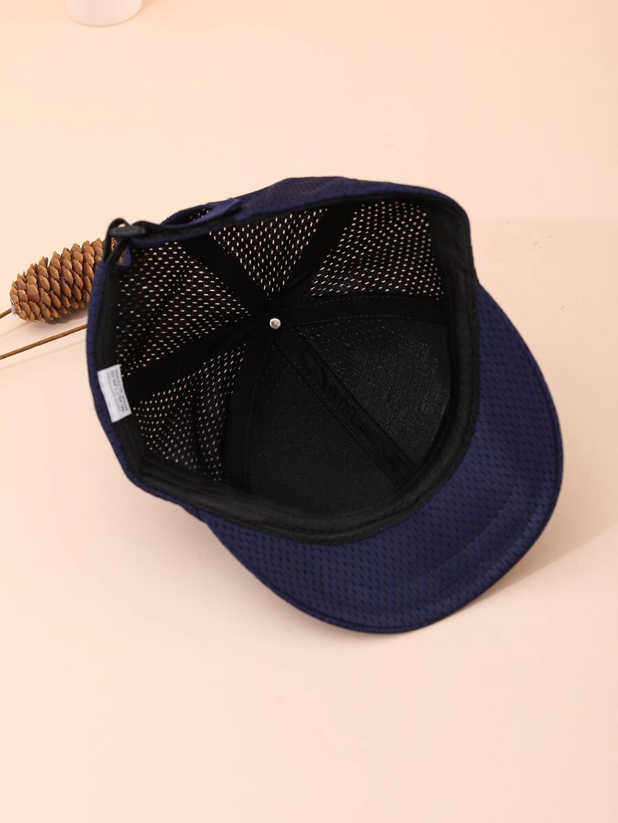 Gorra De Béisbol De Malla Plana De Color Sólido De Ala Corta - Azul Marino - Adecuada Para Uso Diario - Azul Marino - Ver 1