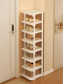 Pp White Extra Thick Multiple Layers Narrow Shoe Rack, Easy To Assemble & Space-saving, Wall-mounted Shoe Organizer - White - View 2