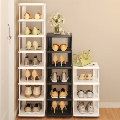 Pp White Extra Thick Multiple Layers Narrow Shoe Rack, Easy To Assemble & Space-saving, Wall-mounted Shoe Organizer